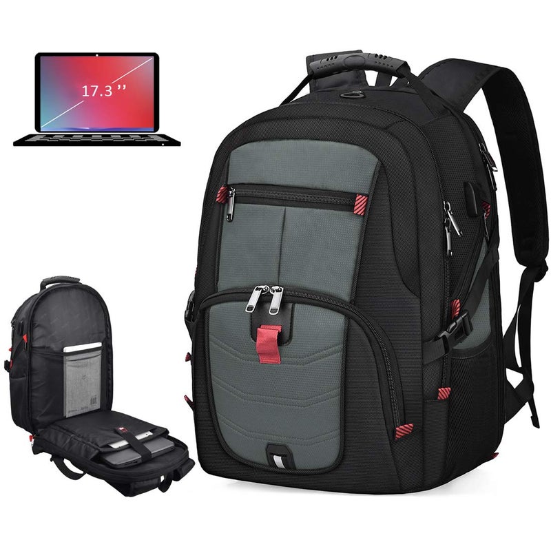NUBILY Laptop Backpack 17 Inch Waterproof Extra Large TSA Travel Backpack Anti Theft College Business Mens Backpacks with USB Charging Port 17.3 Gaming Computer Backpack for Women Men 45 L Grey - Image 1
